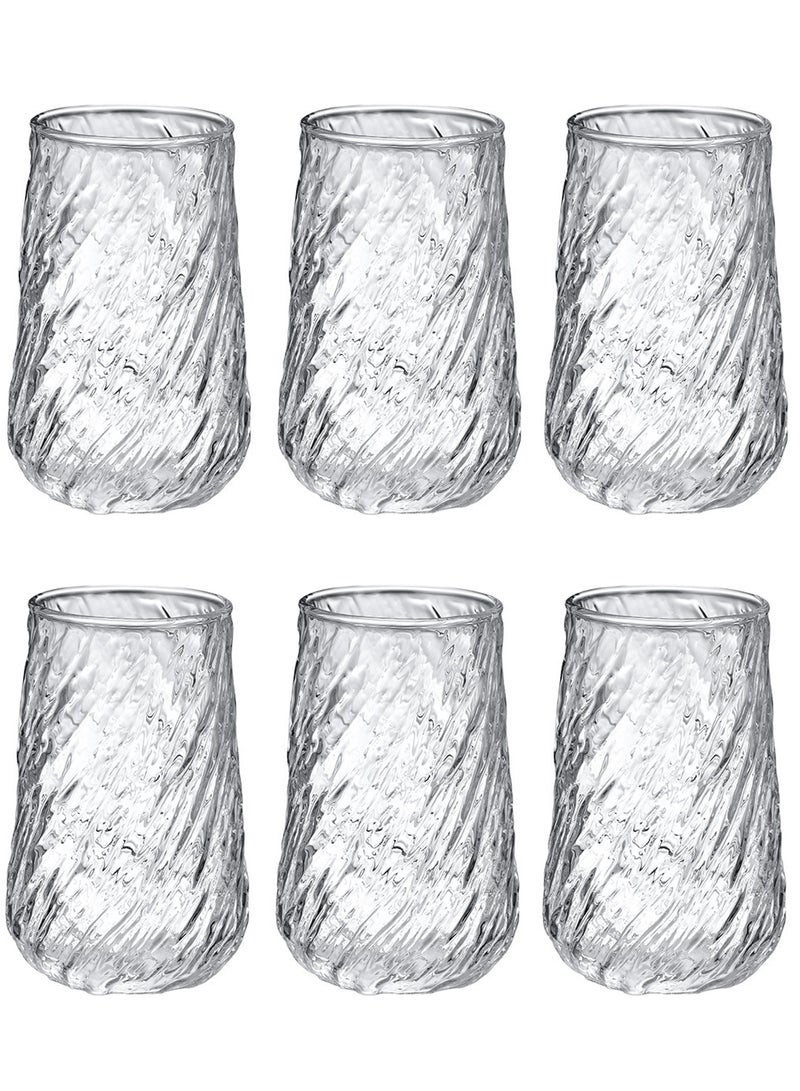 6-Pack 400ml Clear Glass Tumblers with Spiral Texture, Tall Design for Beverages, Durable Drinkware Set - Image 1