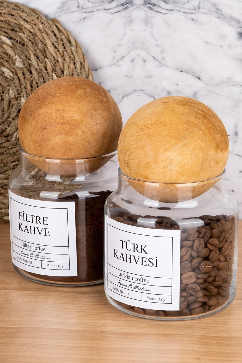 2-pack Top Lid 500ML Turkish Coffee & Filter Coffee Labeled Jar Glass Storage Container