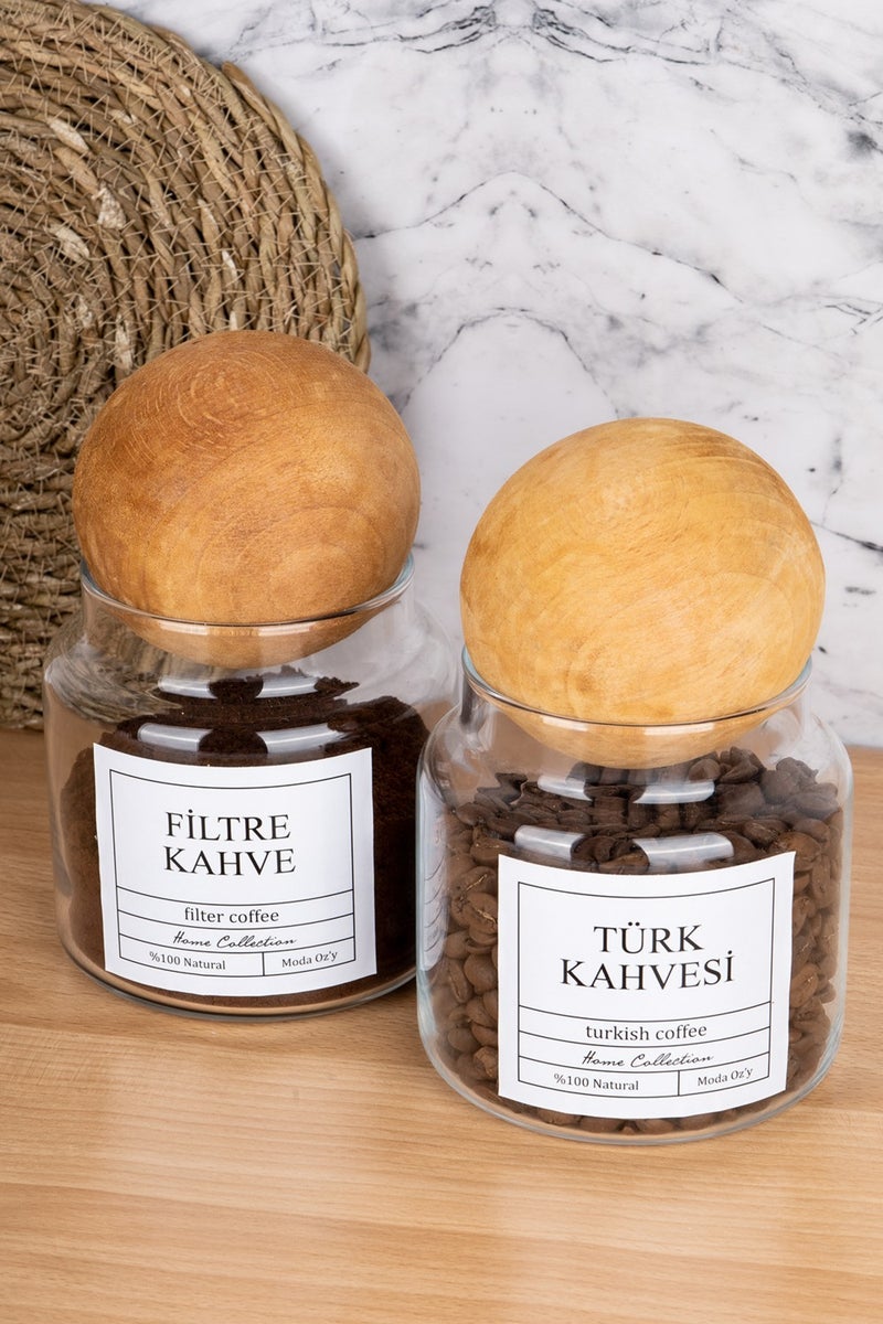 2-pack Top Lid 500ML Turkish Coffee & Filter Coffee Labeled Jar Glass Storage Container