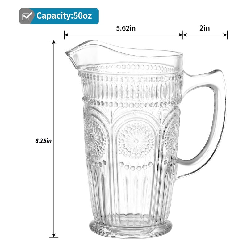 Incrizma Incrizma Vintage Glass Pitcher, Glass Carafe, Bar Mixing Pitcher Glassware, Water Carafe Jug for Beverage, Cocktail, Juice, Milk, Ice Tea (1300 ml, 1)  - Image 2