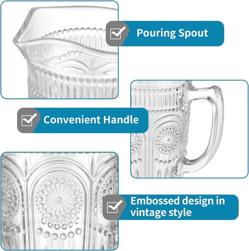 Incrizma Incrizma Vintage Glass Pitcher, Glass Carafe, Bar Mixing Pitcher Glassware, Water Carafe Jug for Beverage, Cocktail, Juice, Milk, Ice Tea (1300 ml, 1)  - Image 5