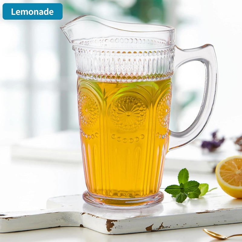 Incrizma Incrizma Vintage Glass Pitcher, Glass Carafe, Bar Mixing Pitcher Glassware, Water Carafe Jug for Beverage, Cocktail, Juice, Milk, Ice Tea (1300 ml, 1)  - Image 4