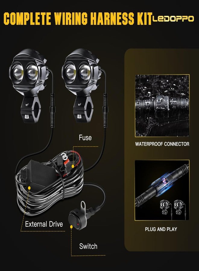 LEDOPPO Motorcycle Fog Lights LED Kit Auxiliary Driving Lights with Switch Wiring Harness Brackets 50W Hi-Low Combo Beam for R1200GS Adventure Touring Cruiser Sport Motorcycle E-bike ATV UTV Trike - Image 3