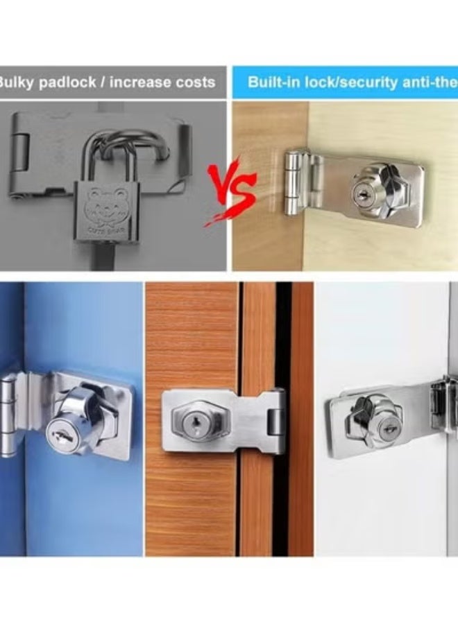 Small Hasp and Staple 90 Degrees Metal Lock Hasp 3 Inch/76mm Door Bolt Latch Buckle Safety Door Clasp Knob Shed Locks with Padlock, Key, Screws for Cabinets Cupboard Drawer Gate - Image 4