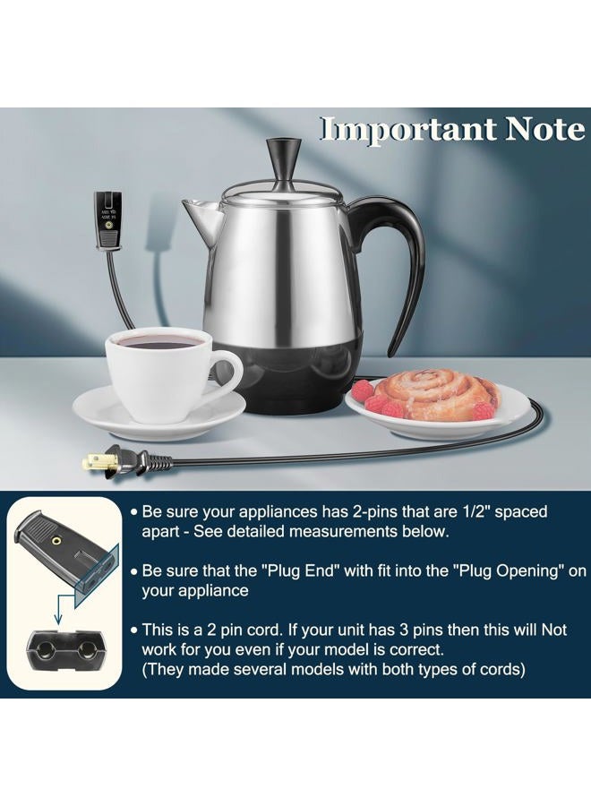 HASMX 2 Prong Percolator Power Cord 36" for Farberware 134, 138, 142 Coffee Pot Percolator Cord 1/2 Inch Wide, 2pin Cord Black 3ft Length (1-Pack) - Image 5