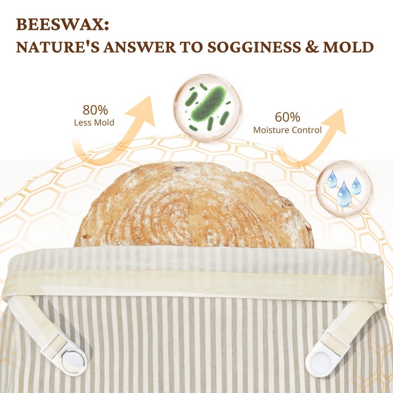 BRONYPRO Beeswax Bread Bags for Homemade Bread Sourdough, 2 Pack Reusable Sourdough Bread Bags, Organic Beeswax & Linen Homemade Bread Storage, Eco-friendly & Long-latsing,Large 17x12.6in,Beige - Image 3