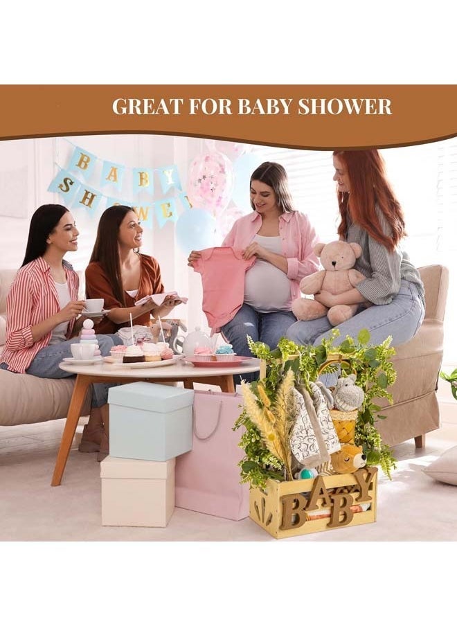 L&E Wooden Baby Shower Crate Closet, Baby Storage Crate with Handle, Basket for Baby Shower Gifts, Welcome Gift Basket for Newborn Boys Girls, Pregnancy Gifts for New Parents - Image 2