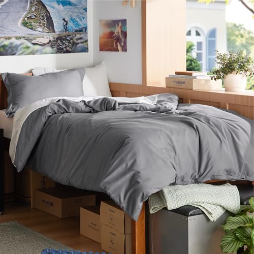 Bedsure Duvet Cover Twin/Twin XL Size - Soft Double Brushed Bedding Set for Kids & Adults, Zipper Closure, 2 Pieces, Includes 1 Duvet Cover (68"x90") & 1 Pillow Sham, NO Comforter, Grey - Image 1