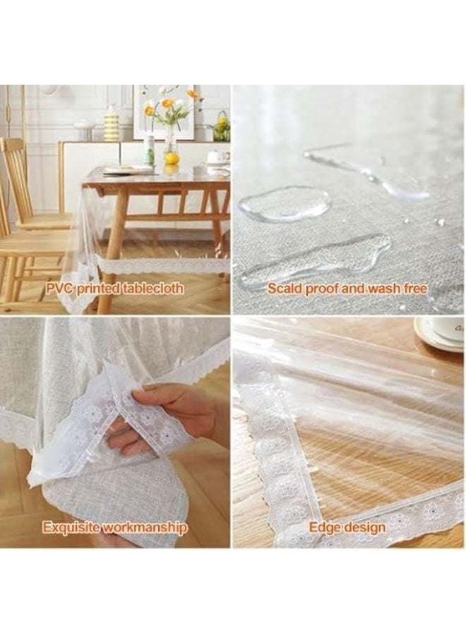 Durable waterproof rectangular vinyl and PVC plastic tablecloth with macrame lace edges, heavy-duty table protector 137 x 183 cm for kitchen, dining table, home, indoor and outdoor use (white) - Image 2