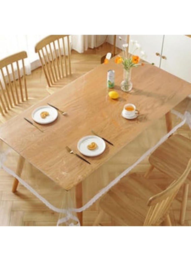 Durable waterproof rectangular vinyl and PVC plastic tablecloth with macrame lace edges, heavy-duty table protector 137 x 183 cm for kitchen, dining table, home, indoor and outdoor use (white) - Image 1