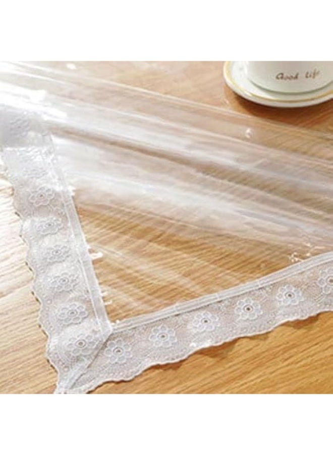 Durable waterproof rectangular vinyl and PVC plastic tablecloth with macrame lace edges, heavy-duty table protector 137 x 183 cm for kitchen, dining table, home, indoor and outdoor use (white) - Image 3