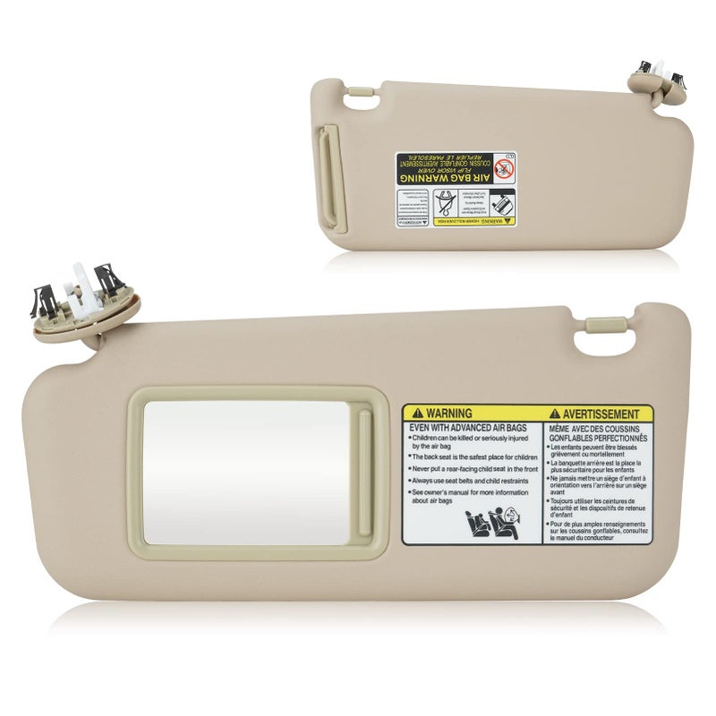 Left Driver Side Beige Sun Visor for 2006-2013 Toyota RAV4, Sunvisor with Vanity Light Replacement 74320-42501-B2
