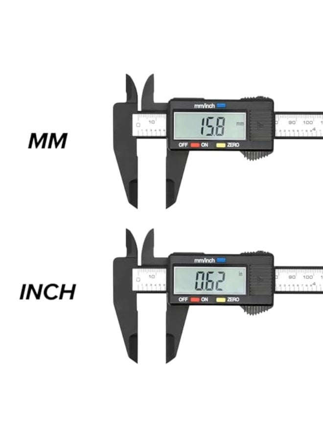 Electronic Digital Caliper, Plastic Vernier Caliper, Caliper Measuring Tool with Inch/Millimeter Conversion, Extra Large LCD Screen, 0-6 Inch/0-150 mm, Auto Off Featured Micrometer Ruler - Image 2