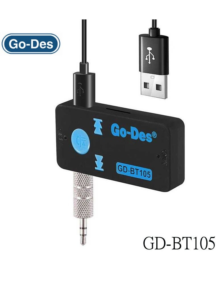 GO-DES Go-Des GD-BT105 Car Bluetooth Adapter Hands-Free Kit Wireless Music Adapter for Phones ar Stereo Audio System Support Play via TF Card Reader & 3.5mm Port  - Image 2