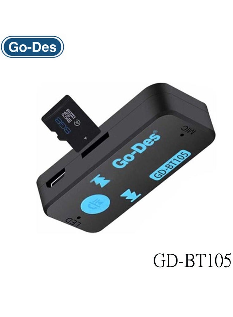 GO-DES Go-Des GD-BT105 Car Bluetooth Adapter Hands-Free Kit Wireless Music Adapter for Phones ar Stereo Audio System Support Play via TF Card Reader & 3.5mm Port  - Image 5