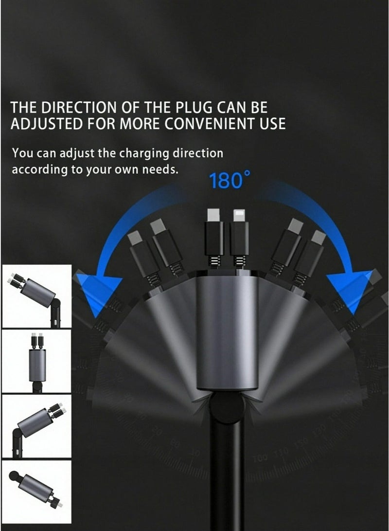 4-in-1 Retractable Car Charger Fast Charging Station, Dual USB-C & Lightning Cables, 180° Adjustable Car Charger with Dual Cigarette Lighter Adapter for iPhone, Android, Tablet & Laptop - Image 5