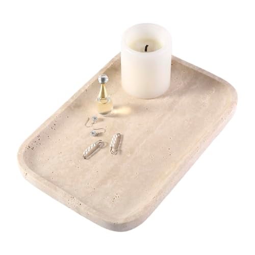 karibiber Marble Vanity Tray for Dresser Organizer Travertine Bathroom Tray Countertop Beige Decorative Serving Trays Kitchen Sink Storage Jewelry Perfume HolderTravertino Romano - Image 1