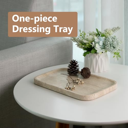 karibiber Marble Vanity Tray for Dresser Organizer Travertine Bathroom Tray Countertop Beige Decorative Serving Trays Kitchen Sink Storage Jewelry Perfume HolderTravertino Romano - Image 3
