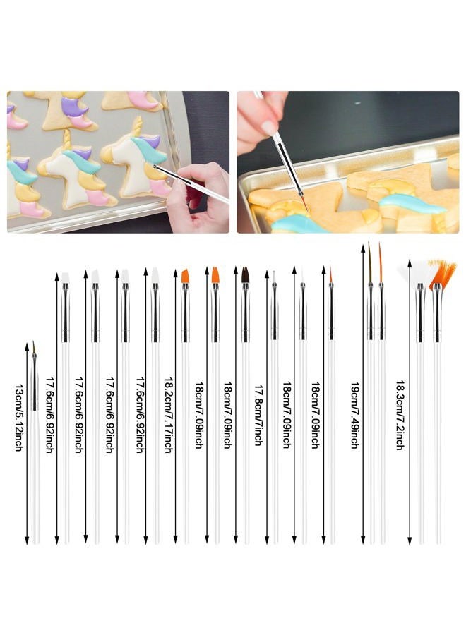 Aster 15Pcs Cake Decorating Brushes, Cake Painting Brushes Kit Food Safe Paint Brushes Fondant Sugar DIY Tools Set Cookie Paint Brush Candy Icing Pastry Brush for Baking(White) - Image 2