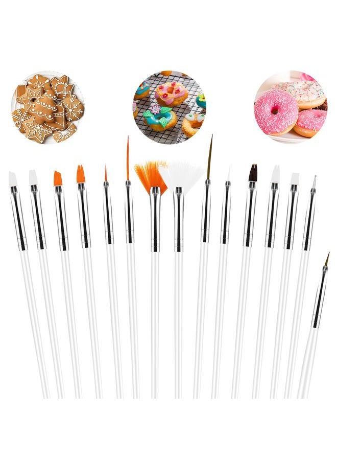 Aster 15Pcs Cake Decorating Brushes, Cake Painting Brushes Kit Food Safe Paint Brushes Fondant Sugar DIY Tools Set Cookie Paint Brush Candy Icing Pastry Brush for Baking(White) - Image 1