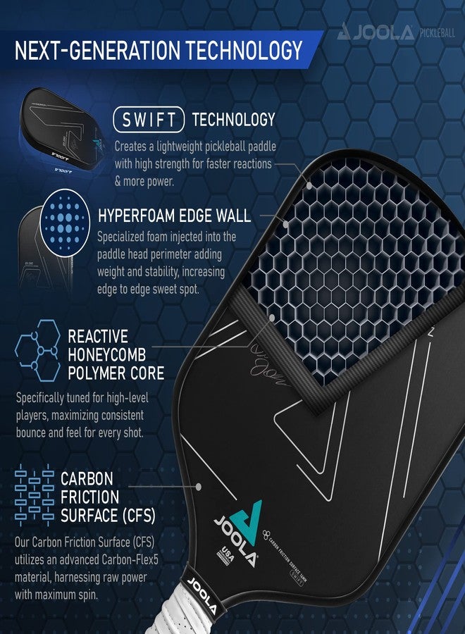 JOOLA Ben Johns Hyperion CFS 16mm Swift Pickleball Paddle - USAPA Approved for Tournament Play - Carbon Fiber Pickle Ball Racket - Maximum Speed with High Grit & Spin - Image 4