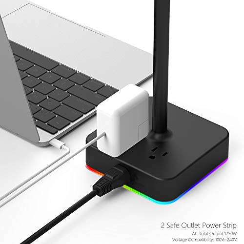 KAFRI RGB Dual Headphone Stand with USB C Charger Desk Gaming Double Headset Holder Hanger Rack with 3 USB Charging Port and 2 Outlet - Suitable for Gamer Desktop Table Game Earphone Accessories Gift - Image 4