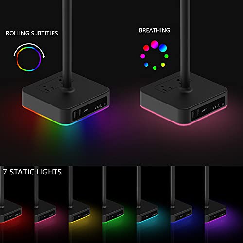 KAFRI RGB Dual Headphone Stand with USB C Charger Desk Gaming Double Headset Holder Hanger Rack with 3 USB Charging Port and 2 Outlet - Suitable for Gamer Desktop Table Game Earphone Accessories Gift - Image 2