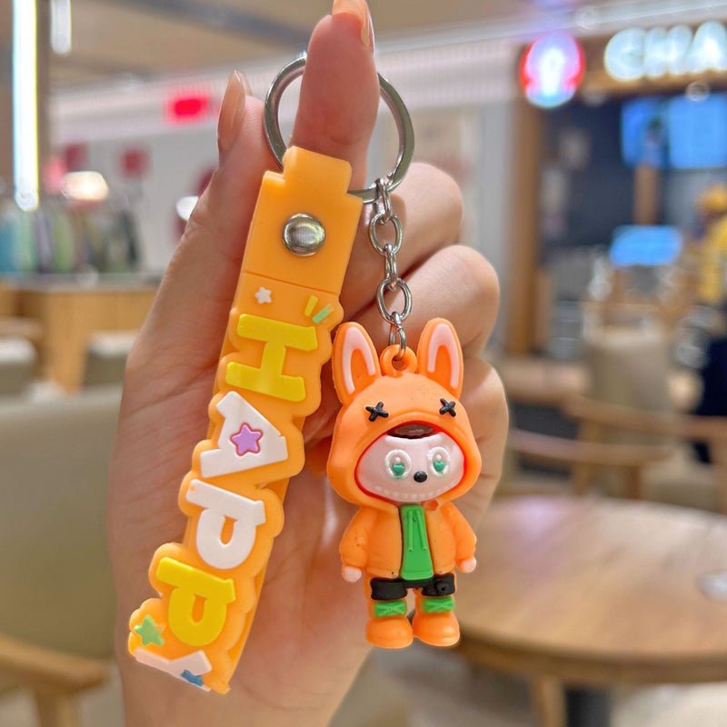 Labubu Cartoon Sheep Silicone Keychain Accessory Orange-sweatshirt labubu