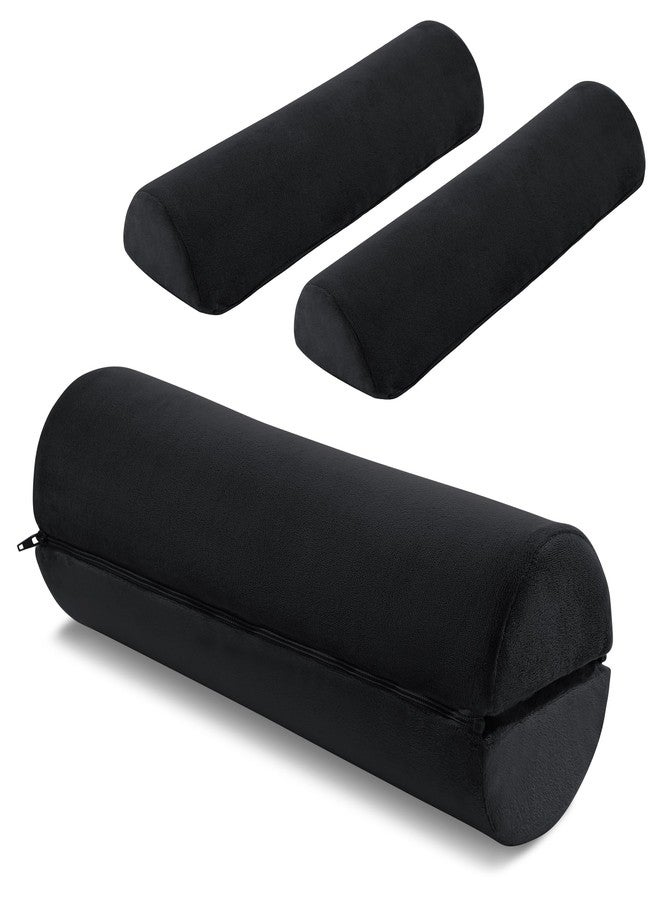 ROYALAY Neck Pillow for Sleeping Round Roll Pillow Including 2 Pack Half Moon Cervical Pillow, Foam Roll Pillow for Pain Reduce, Washable Bolster Pillow for Head Neck Back and Legs, Black - Image 1