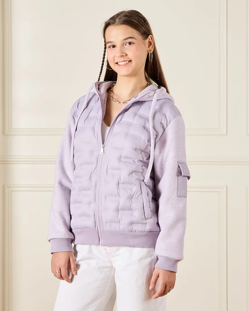 REDTAG Senior Girls Purple Padded Jacket With Knitted Contrast