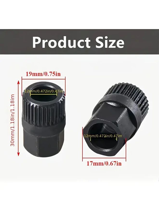 2Pcs Black 33 Tooth Alternator Pulley Socket Car Repair Tool Drill Attachment - Image 2