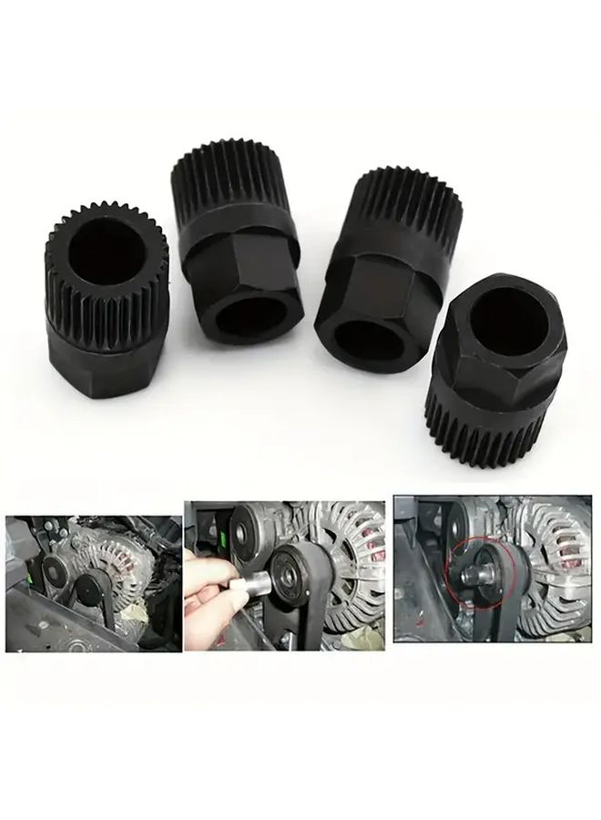 2Pcs Black 33 Tooth Alternator Pulley Socket Car Repair Tool Drill Attachment - Image 1