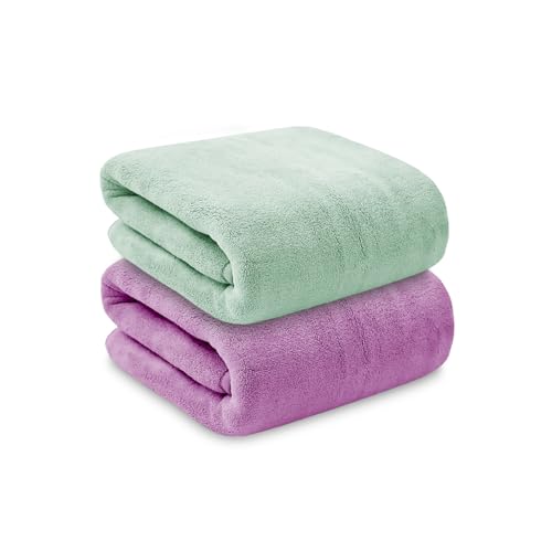 MAXOSHINE Microfiber Towels for Bath Large Size-Super Soft Coral Fleece Bathing Towel Hook Quick Dry Super Absorbent-Bath Towel for Men and Women-70x140 cm, 350 GSM, Pack of 2 - Image 1