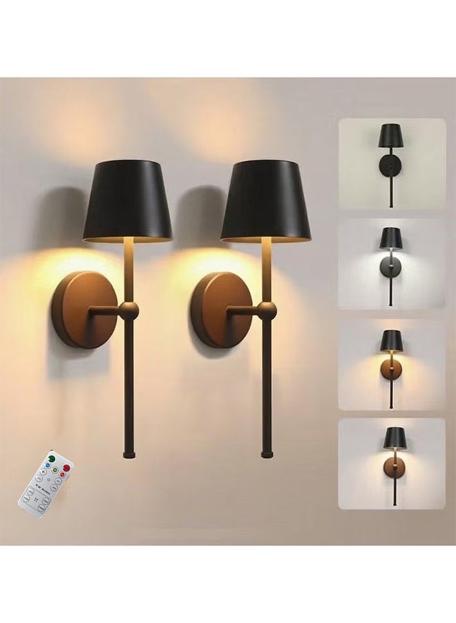 موندا قطعتان من مصابيح الحائط اللاسلكية مع جهاز تحكم عن بعد، مصابيح حائط LED تعمل بالبطارية القابلة لإعادة الشحن، إضاءة تعتيم بدون خطوات لطلاء الجدران، غرفة المعيشة، غرفة النوم، الممر، الحمام، إضاءة ليلية - Image 1