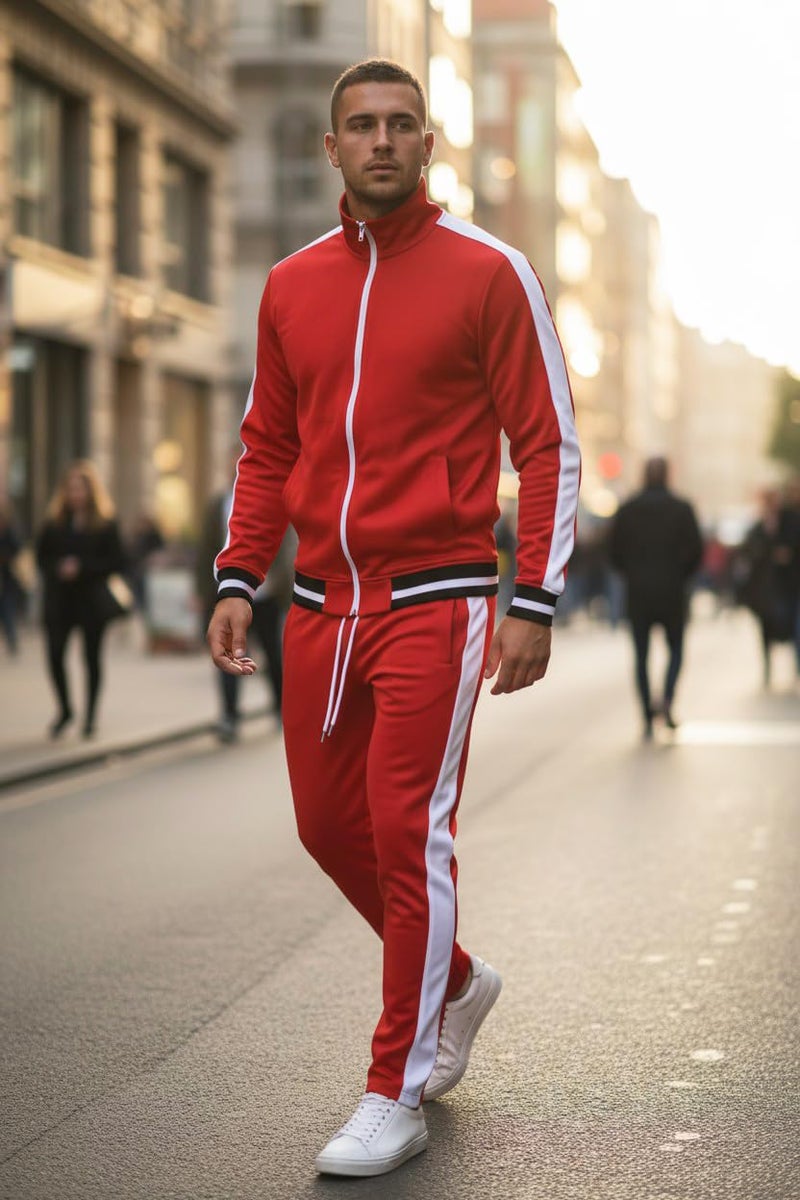 SCREENSHOT Men's Athletic Fitness Slim Fit Workout Track Pants BASIC S41700-Red-Medium - Image 5