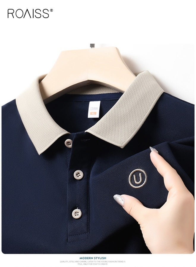 رويس قميص بولو رجالي جديد بأكمام قصيرة، تي شيرت كاجوال قابل للتنفس، تي شيرت رجالي صيفي عصري رائع مطرز بياقة مطوية، تي شيرت جولف أسود - Image 5