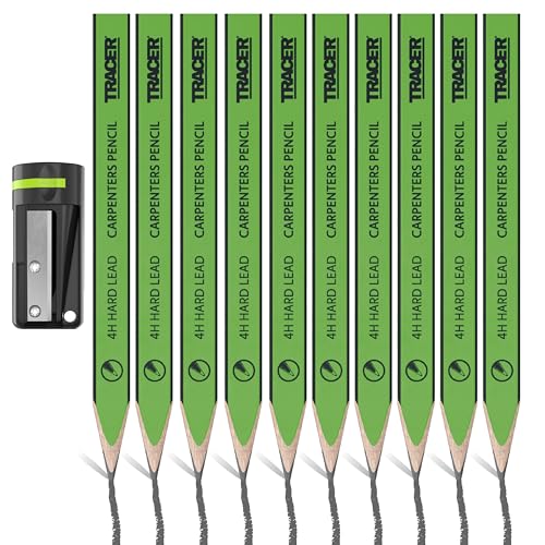 TRACER 4H Carpenters Pencils (Hard Lead) 12 Pack with Carpenters Pencil Sharpener. Carpenters Pencil x 12 - Image 1