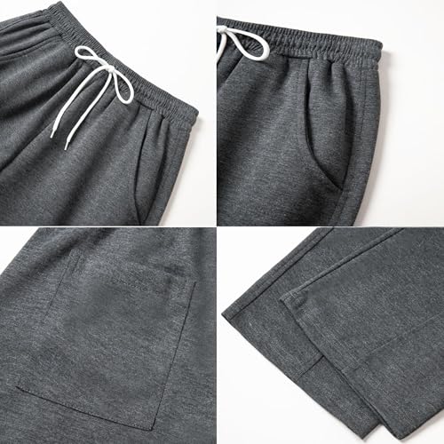 WZIKAI Men's Baggy Sweatpants Elastic Waist Drawstring Wide Leg Sweatpants Casual Loose Baggy Joggers with Pockets Dark Grey L - Image 5