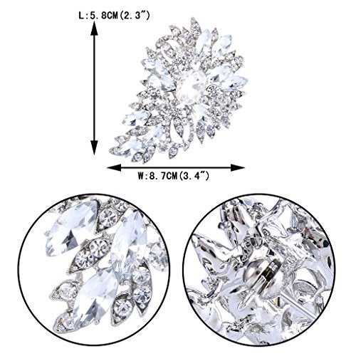EVER FAITH Women's Austrian Crystal Wedding Flower Leaf Bouquet Brooch Clear Silver-Plated-Base - Image 4