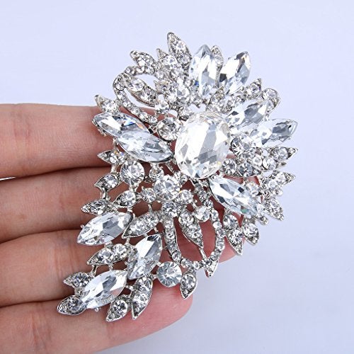 EVER FAITH Women's Austrian Crystal Wedding Flower Leaf Bouquet Brooch Clear Silver-Plated-Base - Image 2