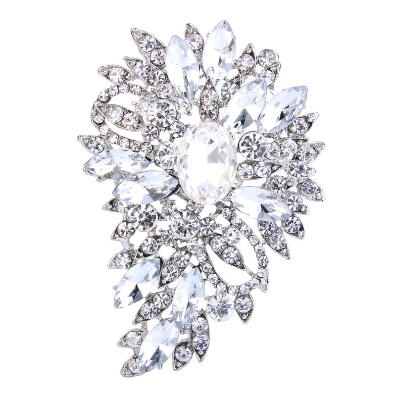 EVER FAITH Women's Austrian Crystal Wedding Flower Leaf Bouquet Brooch Clear Silver-Plated-Base - Image 5