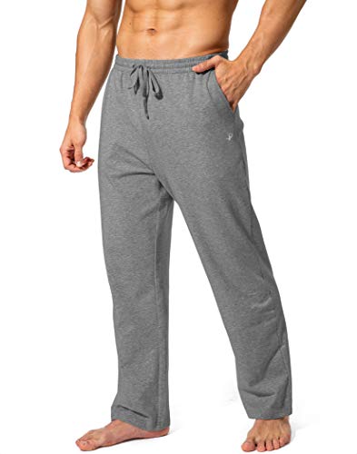 Pudolla Mens Cotton Yoga Sweatpants Athletic Lounge Pants Open Bottom Casual Jersey Pants for Men with Pockets Grey Medium