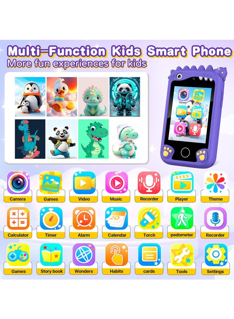 إيفرين لعبة هاتف ذكي للأطفال من عمر 3 إلى 8 سنوات للأولاد والبنات مع كاميرا وبطاقة TF بسعة 8 جيجابايت (بنفسجي) - Image 2