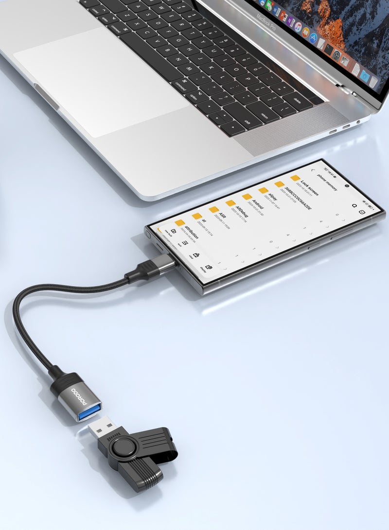 بورودو محول USB A إلى Type-C منسوج كابل 0.12 متر / سلك USB-C OTG / توصيل وتشغيل / كابل مضفر - أسود - Image 2