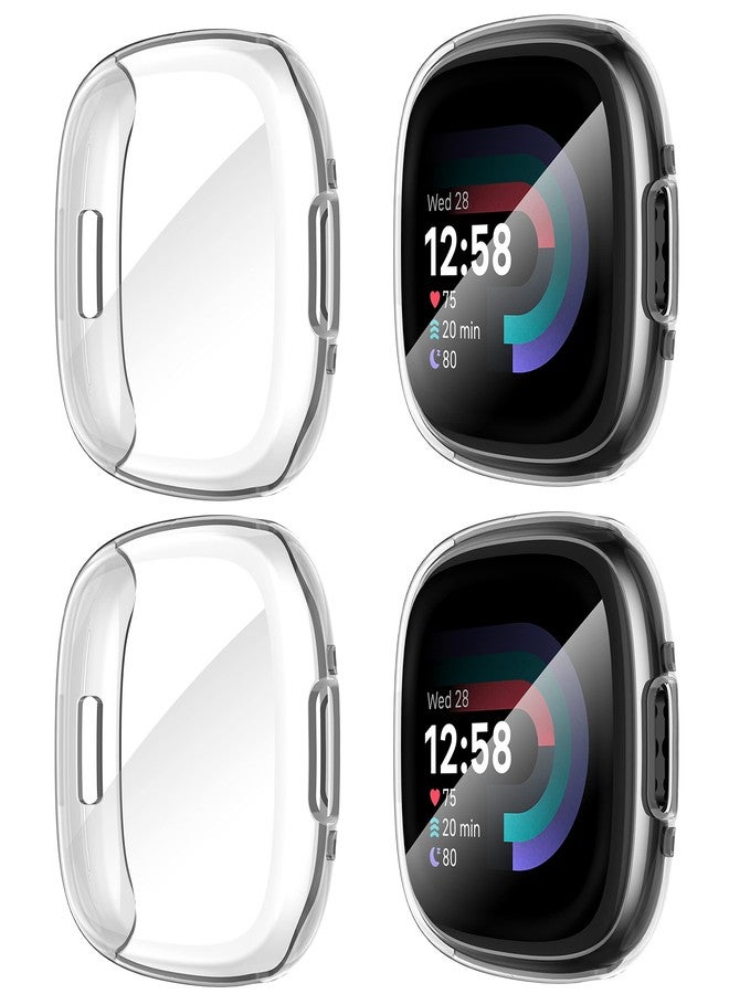 Suoman [4-Pack] Suoman for Fitbit Sense 2 /Versa 4 Screen Protector Case, Full Around Electroplate Soft TPU Bumper Around Protective Case Cover for Fitbit Sense 2 /Versa 4 Smartwatch(Clear+Clear+Clear+Clear) - Image 1