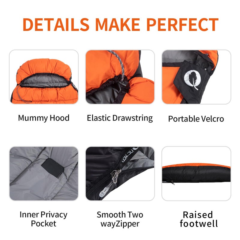 QEZER Down Sleeping Bag for Adults 600 Fill Power Cold Weather Sleeping Bag Ultralight with Compression Sack for Backpacking, Camping, Hiking - Image 5