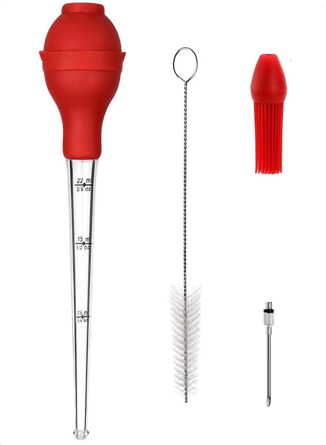 Mikim Turkey Baster Syringe Large, Long Meat Basters for Cooking & Basting, Plastic Turkey Baster with Marinade Injector Needle, Silicone Bulb & Basting Brush and Cleaning Brush, Red 3/4 oz - Image 1