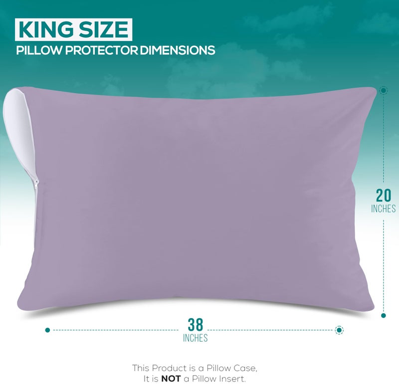 Utopia Bedding Waterproof Pillow Protectors Zippered King Size (2 Pack  Lavender)  Zippered Pillowcases  Bed Bug Proof Pillow Encasement Covers 20 x 38 Inches - Image 2