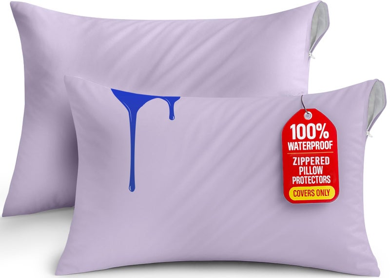 Utopia Bedding Waterproof Pillow Protectors Zippered King Size (2 Pack  Lavender)  Zippered Pillowcases  Bed Bug Proof Pillow Encasement Covers 20 x 38 Inches - Image 1