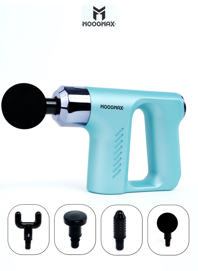 MOOGMAX - Muscle massage gun device with five speeds and four multi-heads with a strong and safe battery. Helps relax muscles. Blue - Image 1